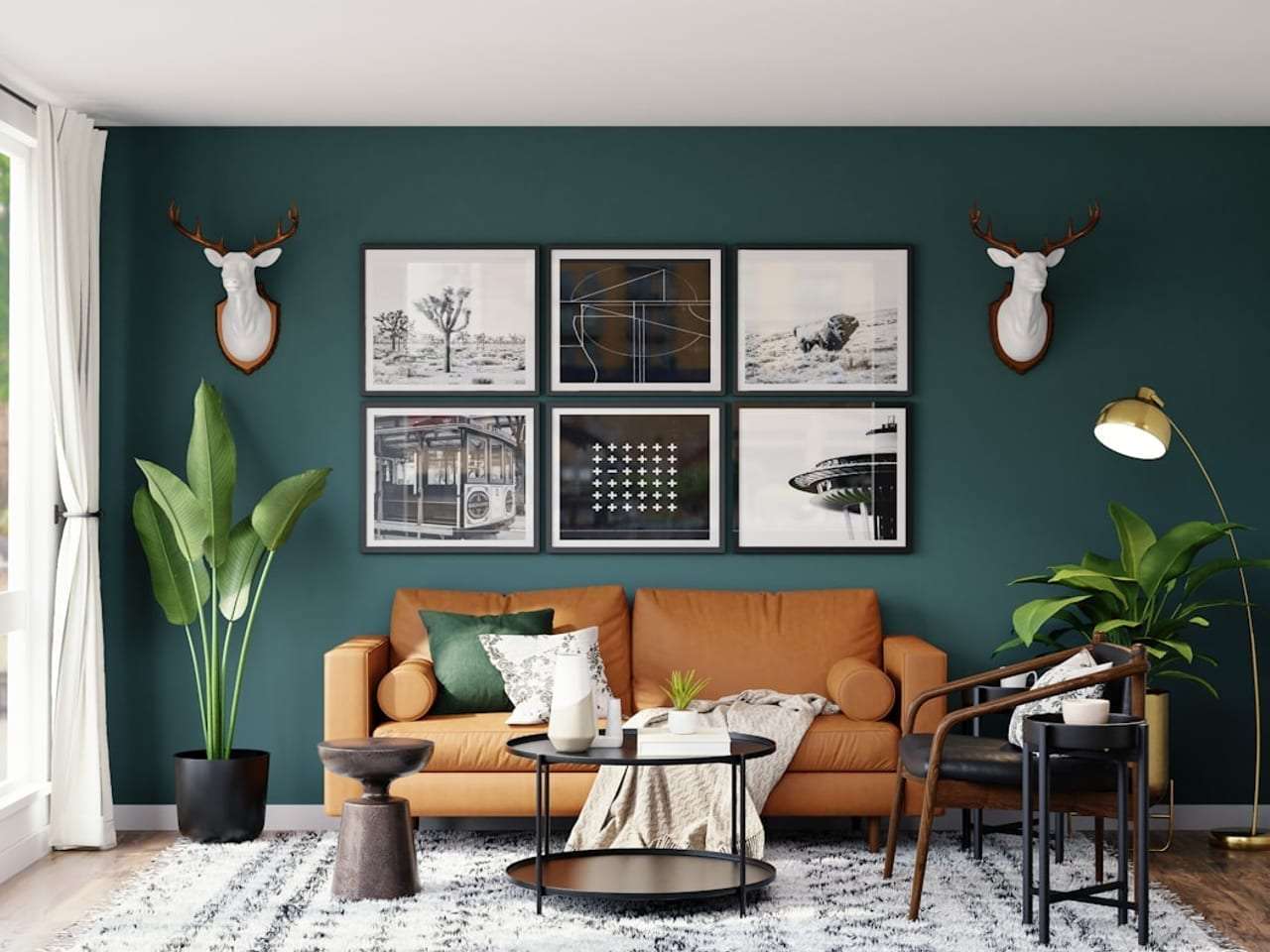 Feature wall in a calm interior with a wallpaper-style dark green finish — wallpapering by Jet Painting